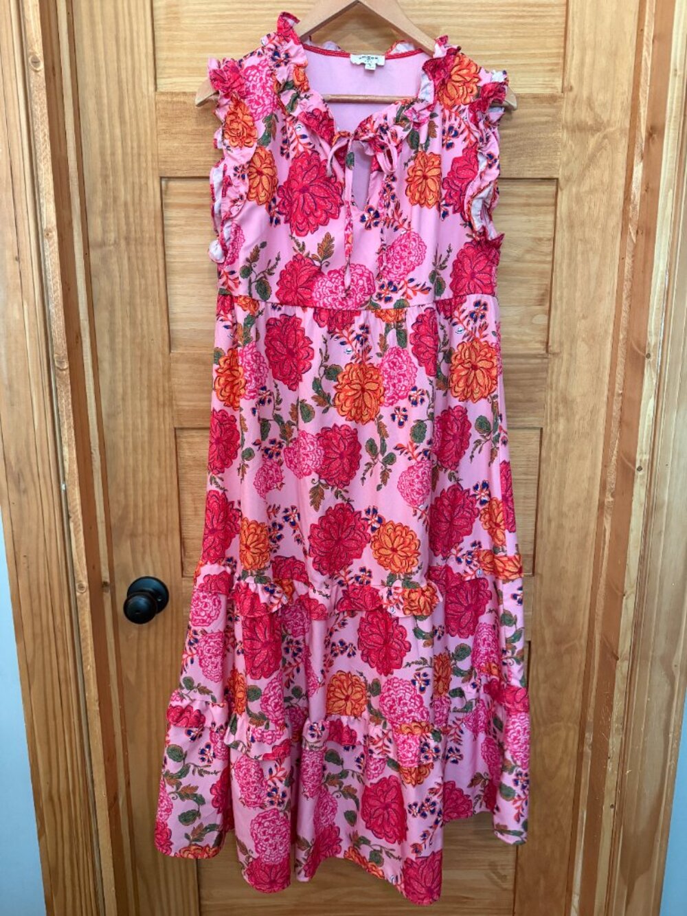 Umgee Kate Pink Floral Tiered Ruffle Midi Dress Women's size M - Picture 2 of 7